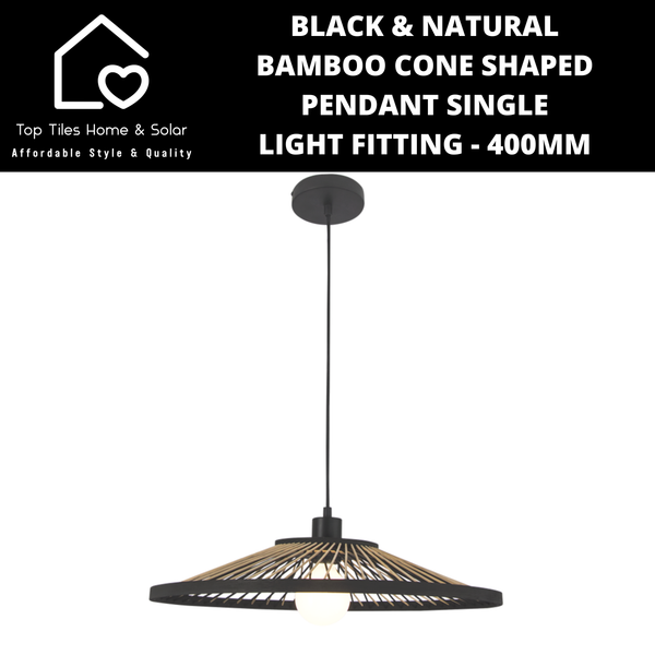 Black & Natural Bamboo Cone Shaped Pendant Single Light Fitting - 400mm