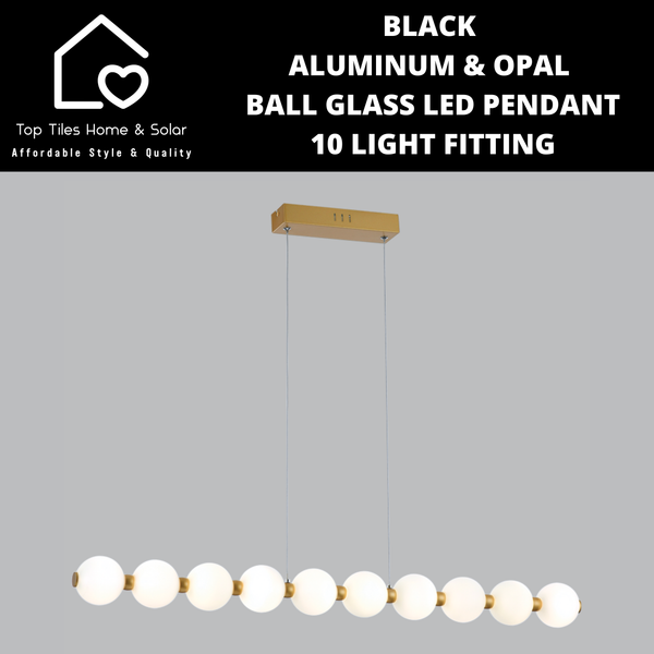 Gold Aluminum & Opal Ball Glass LED Pendant 10 Light Fitting