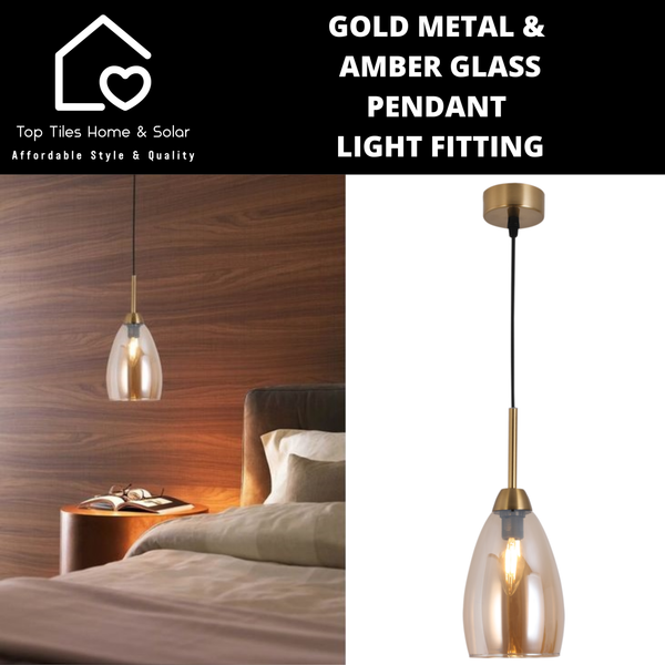 Gold Metal & Amber Glass Pendant Light Fitting