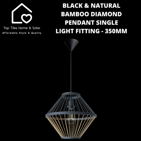 Black & Natural Bamboo Diamond Pendant Single Light Fitting - 350mm