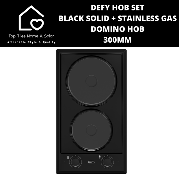 Defy Hob Set - Black Solid + SS Gas Domino Hob - 300mm