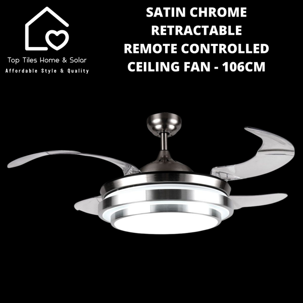 Satin Chrome Retractable Remote Controlled Ceiling Fan - 106cm