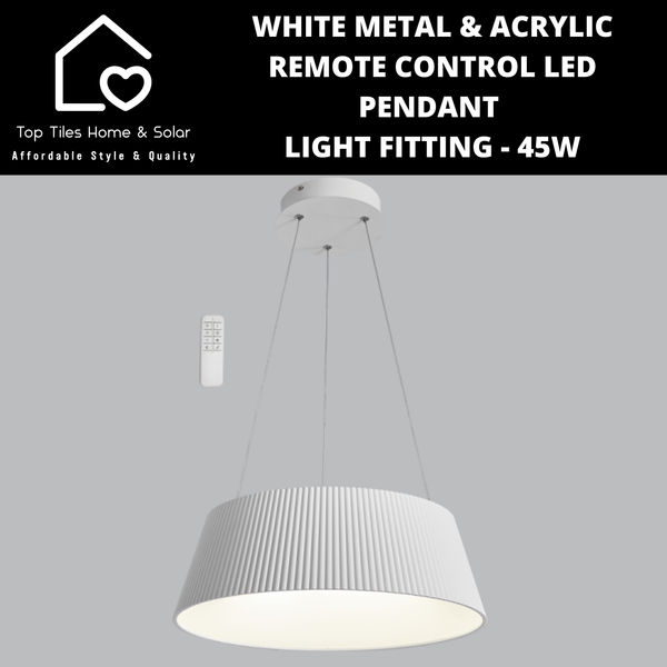 White Metal & Acrylic Remote Control LED Pendant Light Fitting - 45W