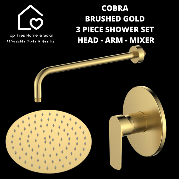 Cobra Brushed Gold 3 Piece Shower Set - Head - Arm - Mixer