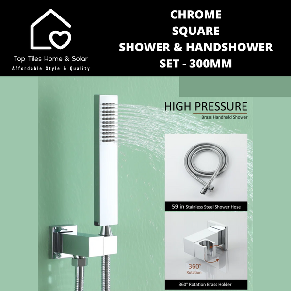 Chrome Square Shower & Handshower Set - 300mm