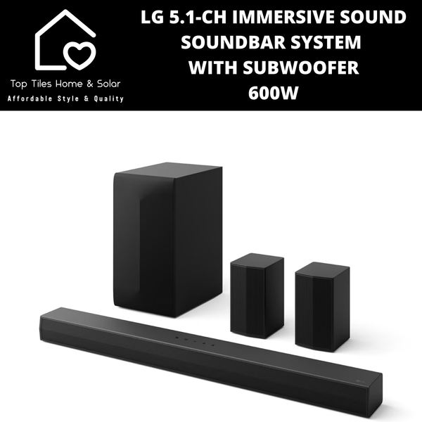 LG 5.1-Ch Immersive Sound Soundbar System with Subwoofer - 600W