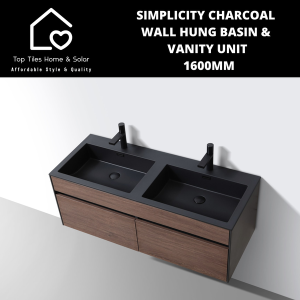 Simplicity Charcoal Wall Hung Basin & Vanity Unit - 1600mm