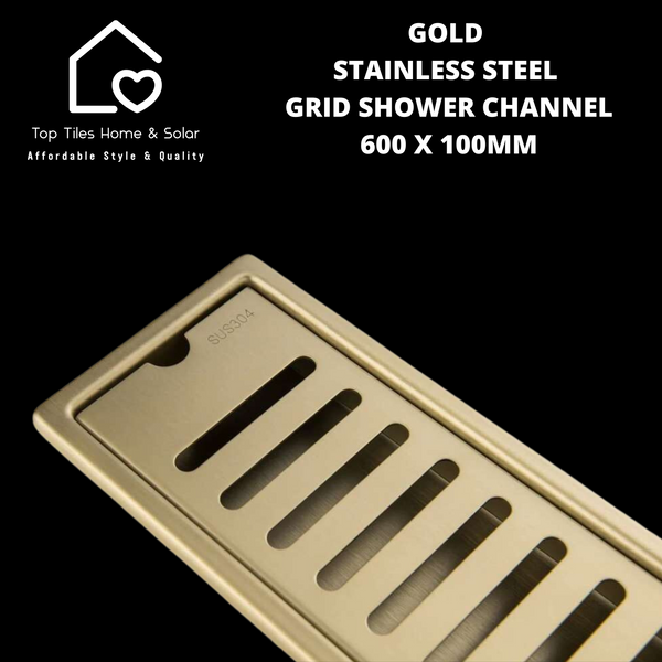 Gold Stainless Steel Grid Shower Channel - 600 x 100mm