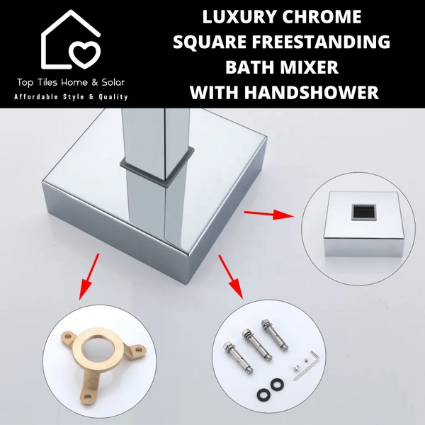 Luxury Chrome Square Freestanding Bath Mixer With Handshower