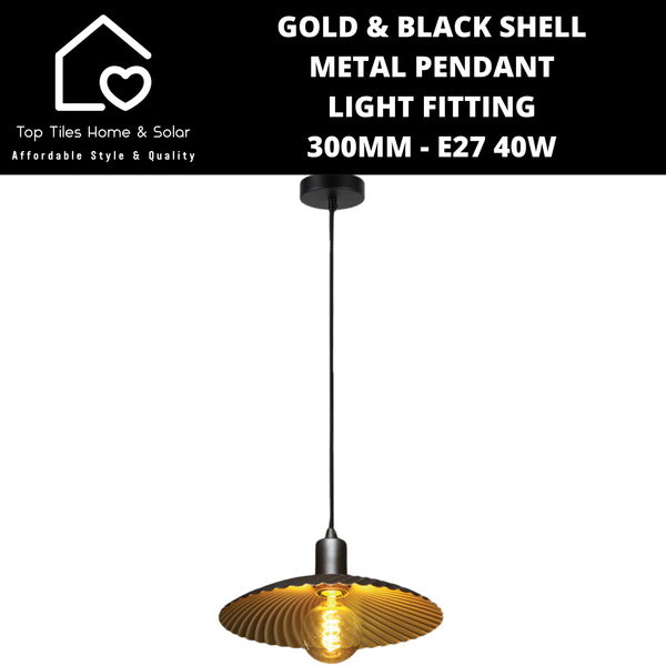 Gold & Black Shell Metal Pendant Light Fitting - 300mm - E27 40W