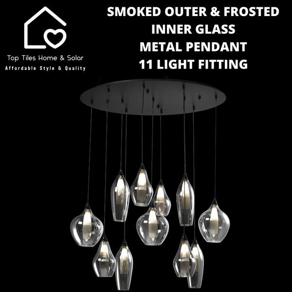 Smoked Outer & Frosted Inner Glass Metal Pendant 11 Light Fitting