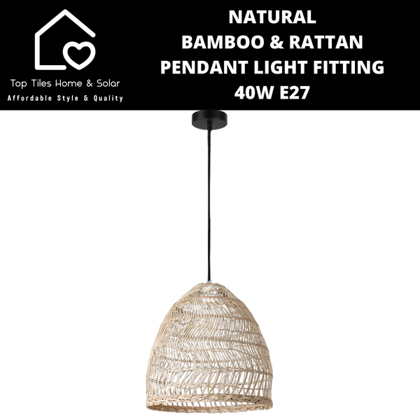 Natural Bamboo & Rattan Pendant Light Fitting - 40W E27