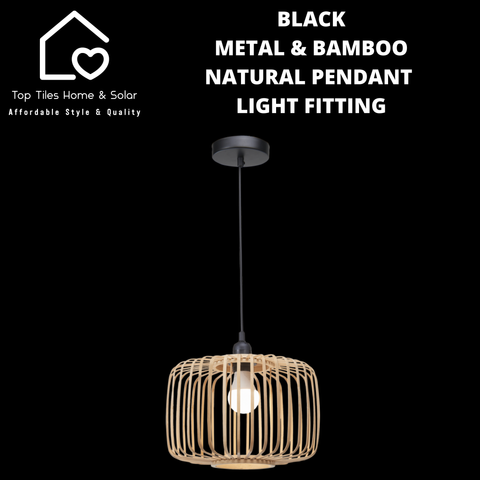 Black Metal & Bamboo Natural Pendant Light Fitting