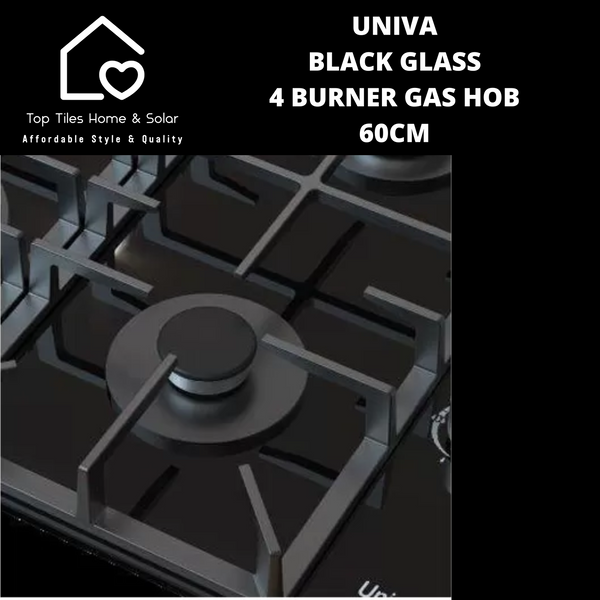 Univa Black Glass 4 Burner Gas Hob - 60cm