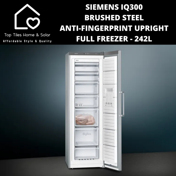 Siemens iQ300 Brushed Steel Anti-Fingerprint Upright Full Freezer - 242L