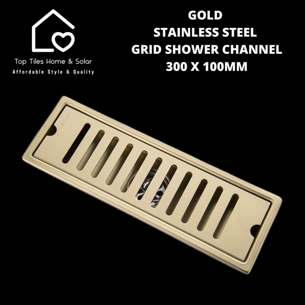 Gold Stainless Steel Grid Shower Channel - 300 x 100mm