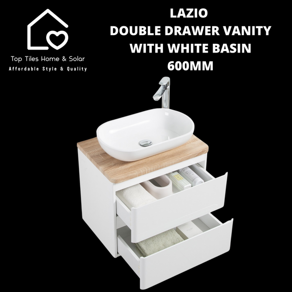 Lazio Double Drawer Vanity With White Basin - 600mm