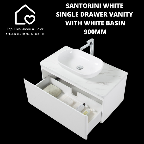 Santorini White Single Drawer Vanity With White Basin - 900mm