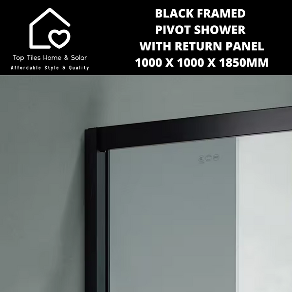 Black Framed Pivot Shower With Return Panel - 1000 x 1000 x 1850mm