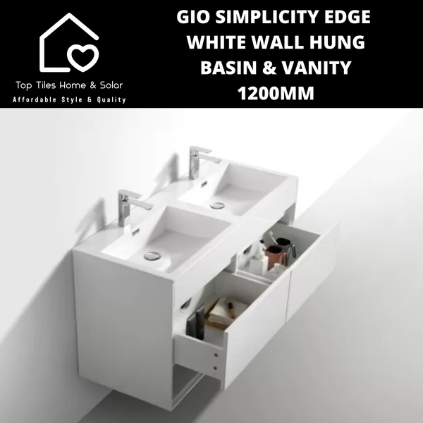 Gio Simplicity Edge White Wall Hung Basin & Vanity - 1200mm