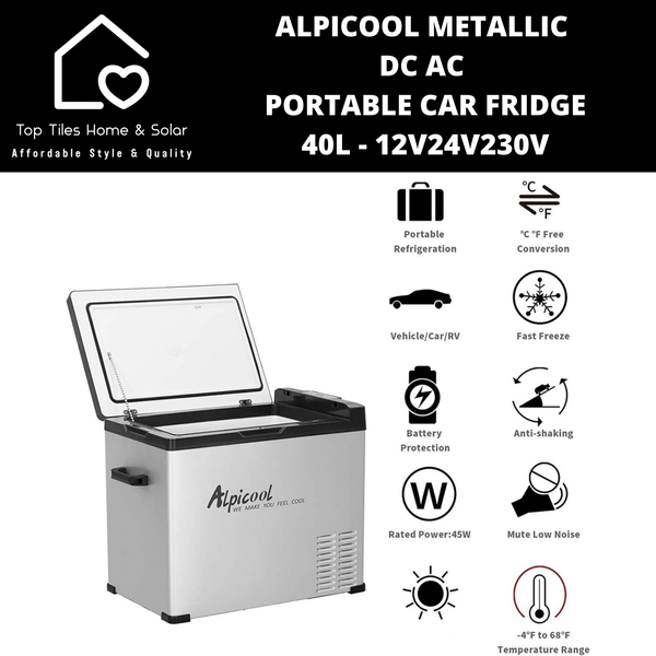 AlpiCool Metallic DC AC Portable Car Fridge - 40L - 12V/24V/230V