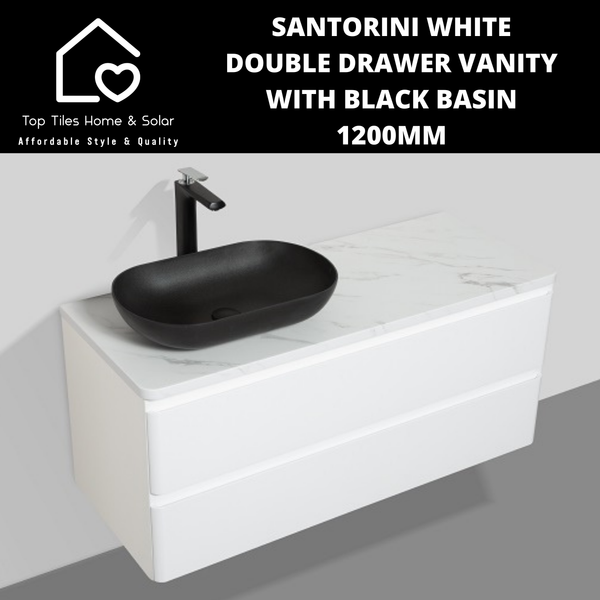 Santorini White Double Drawer Vanity With Black Basin - 1200mm