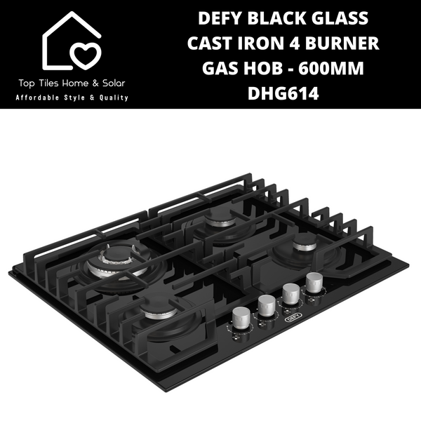 Defy Black Glass Cast Iron 4 Burner Gas Hob - 600mm DHG614