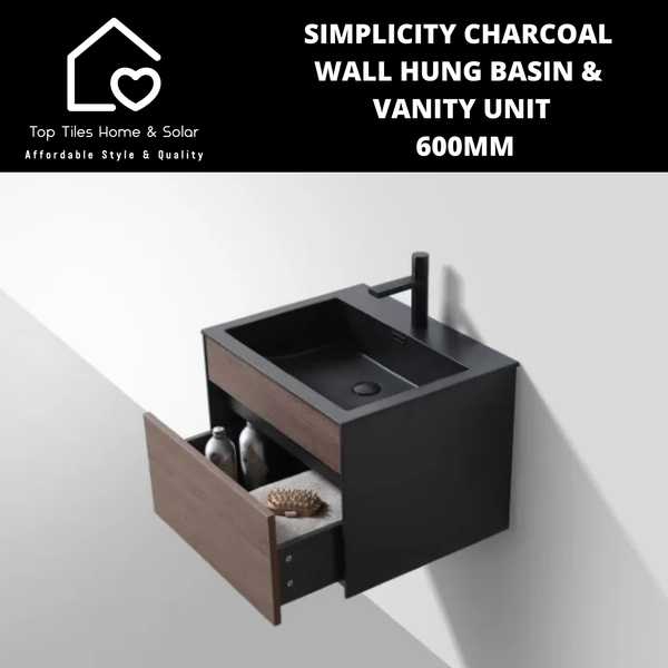 Simplicity Charcoal Wall Hung Basin & Vanity Unit - 600mm