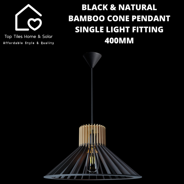 Black & Natural Bamboo Cone Pendant Single Light Fitting - 400mm