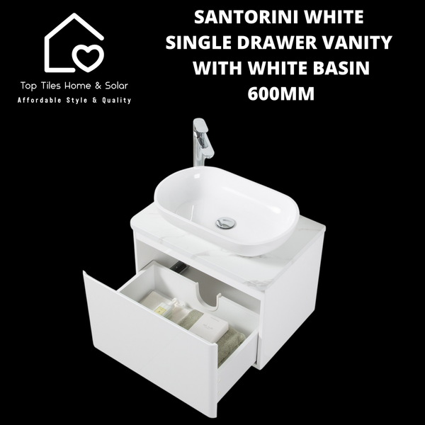 Santorini White Single Drawer Vanity With White Basin - 600mm