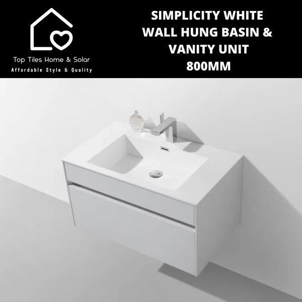 Simplicity White Wall Hung Basin & Vanity Unit - 800mm