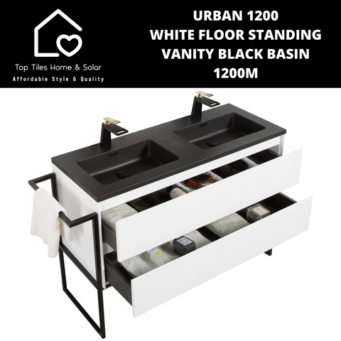 Urban 1200 White Floor Standing Vanity Black Basin - 1200m