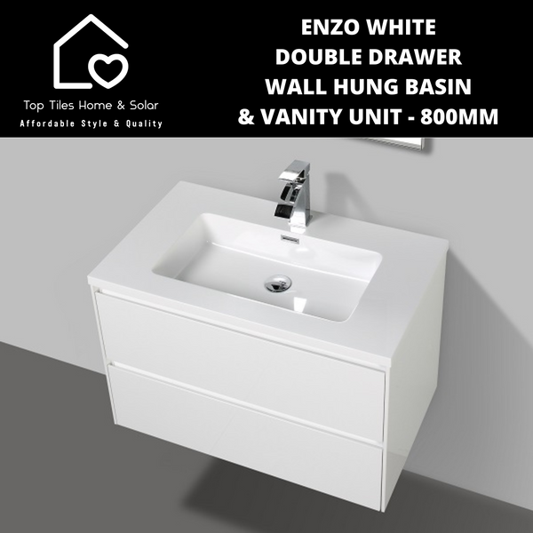 Enzo White Double Drawer Wall Hung Basin & Vanity Unit - 800mm