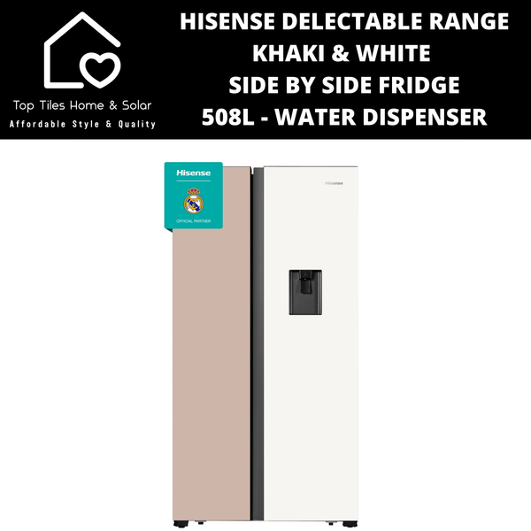 Hisense Delectable Range Khaki & White Side by Side Fridge - 508L Water Dispenser