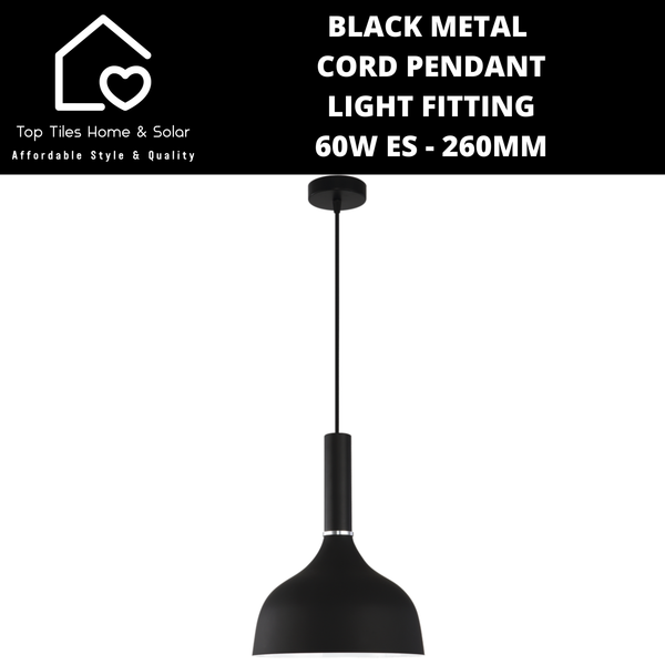 Black Metal Cord Pendant Light Fitting - 60W ES - 260mm