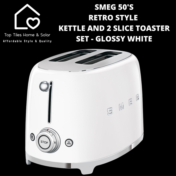 Smeg 50's Retro Style Kettle and 2 Slice Toaster Set - Glossy White