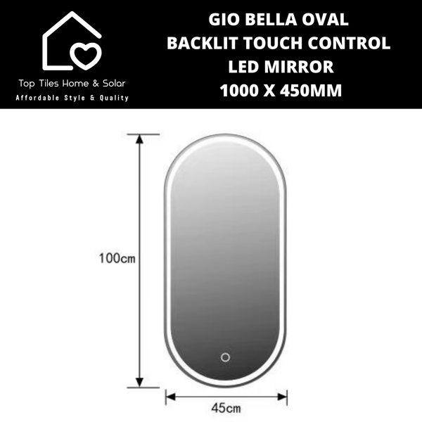 Gio Bella Oval Backlit Touch Control Led Mirror - 1000 x 450mm