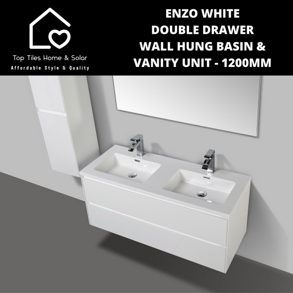 Enzo White Double Drawer Wall Hung Basin & Vanity Unit - 1200mm