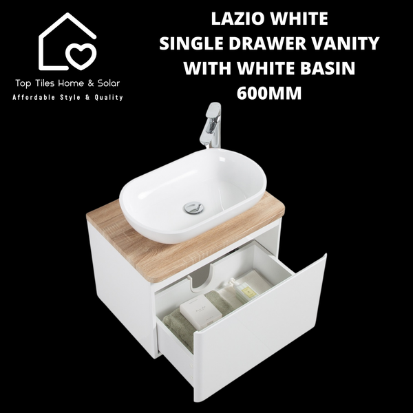 Lazio Single Drawer Vanity With White Basin - 600mm