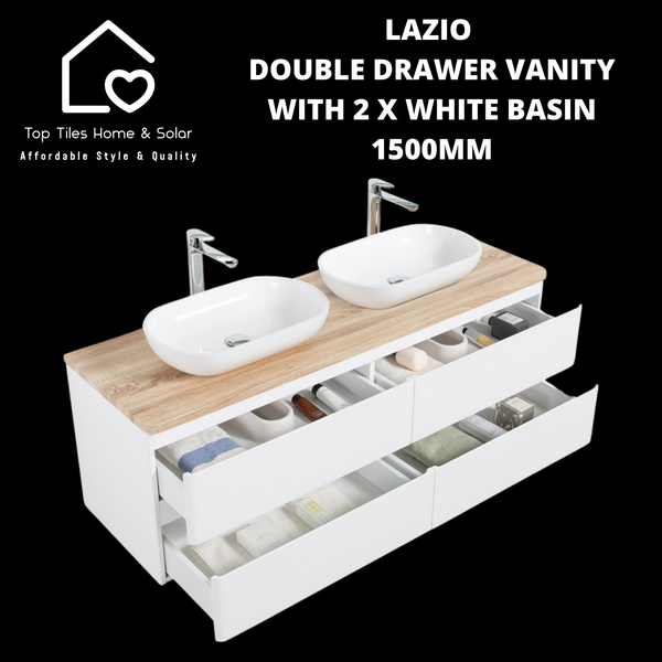 Lazio Double Drawer Vanity With 2 White Basin - 1500mm