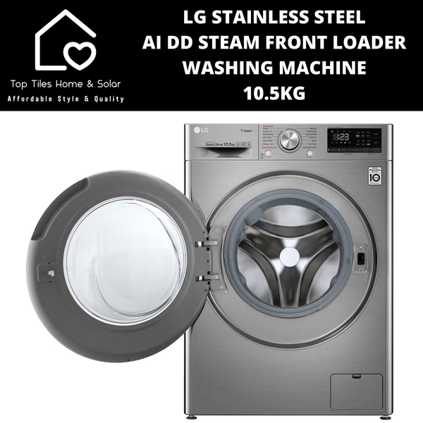 LG Stainless Steel AI DD Steam Front Loader Washing Machine - 10.5kg