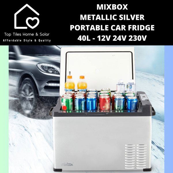 Mixbox Metallic Silver Portable Car Fridge - 40L - 12V/24V/230V