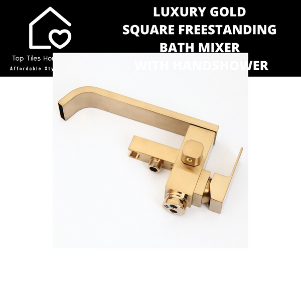 Luxury Gold Square Freestanding Bath Mixer With Handshower