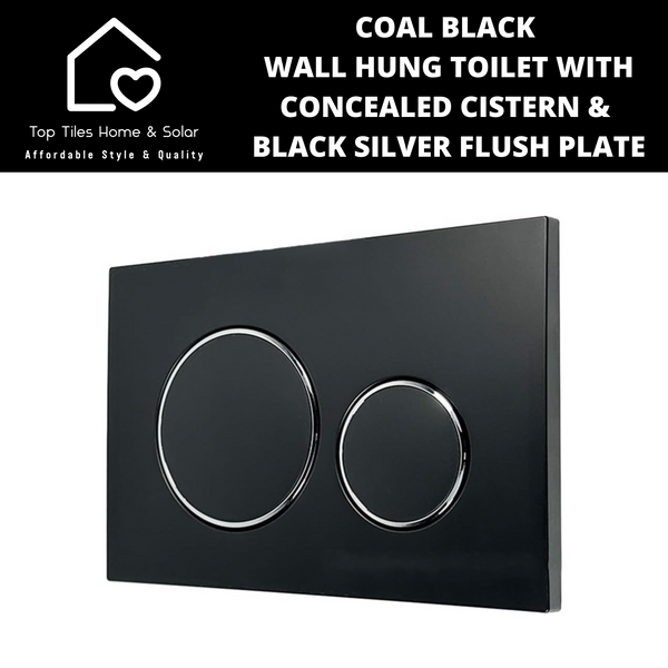 Coal Black Wall Hung Toilet with Icon Cistern & Black Silver Flush Plate