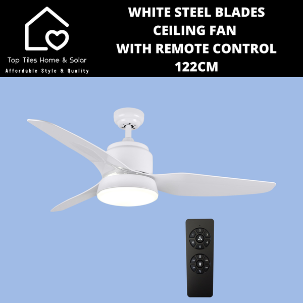 White Steel Blades Ceiling Fan with Remote Control - 122cm