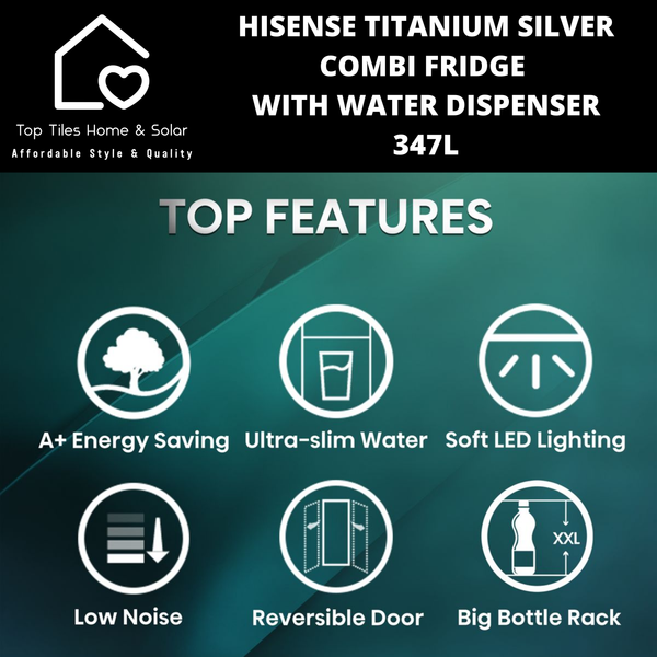 Hisense Titanium Silver Combi Fridge with Water Dispenser - 347L