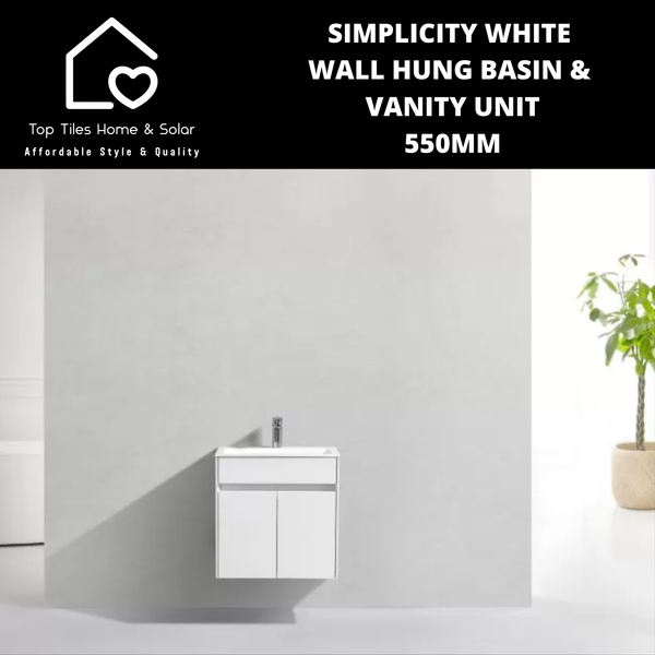 Simplicity White Wall Hung Basin & Vanity Unit - 550mm