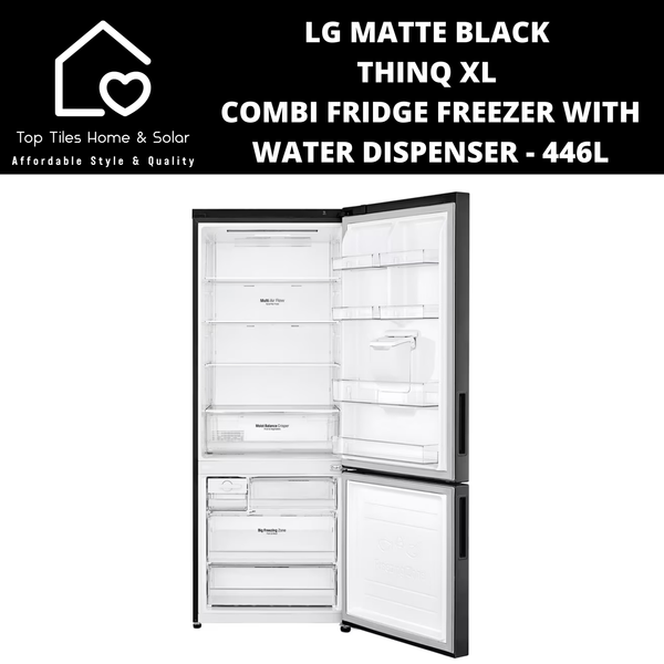 LG Matte Black ThinQ XL Combi Fridge Freezer with Water Dispenser - 446L