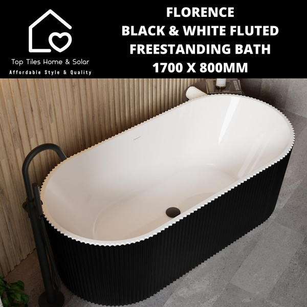 Florence Black & White Fluted Freestanding Bath - 1700 x 800mm