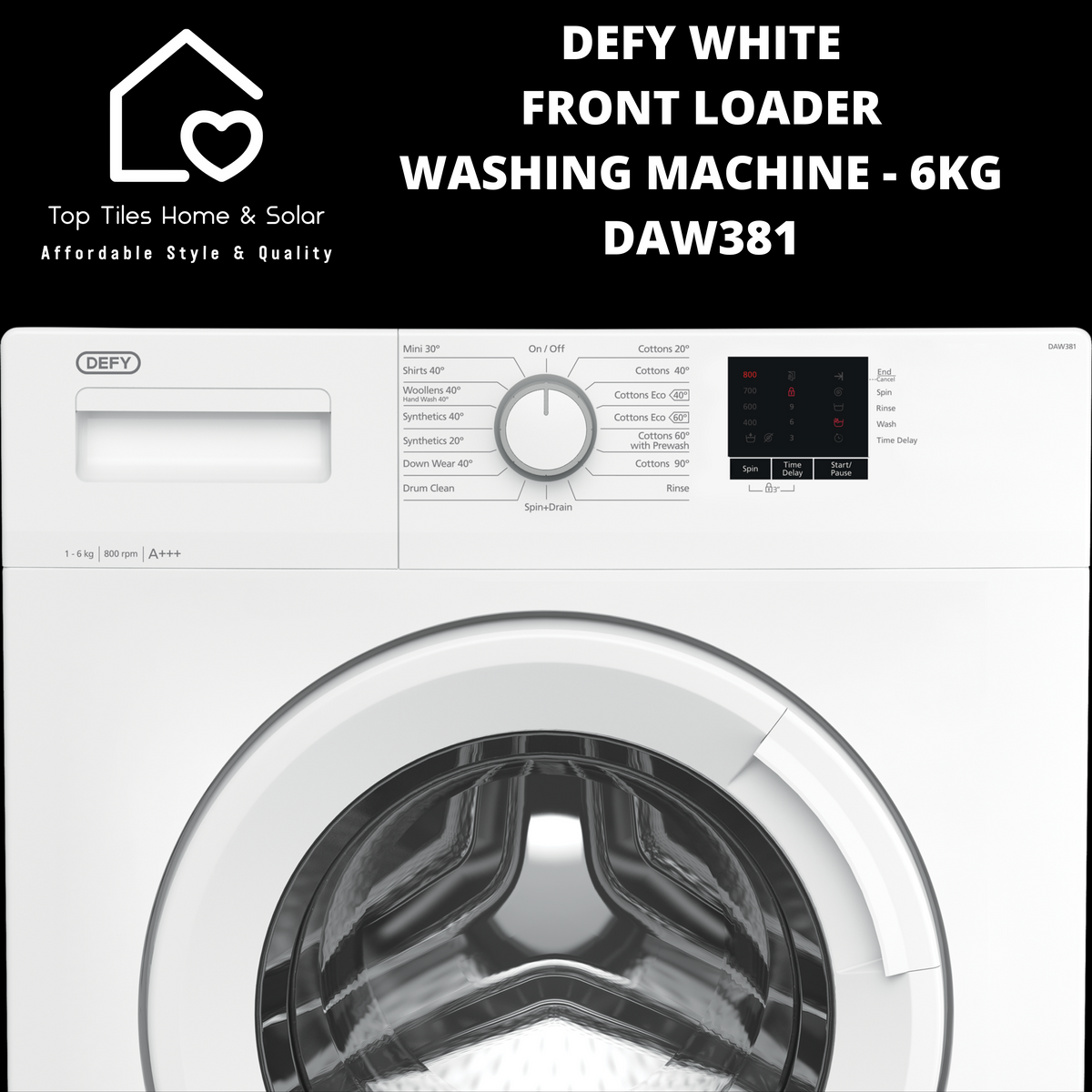 Defy White Front Loader Washing Machine - 6kg DAW381 – Top Tiles Home ...